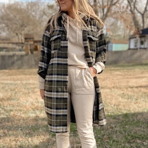 Anthropologie Jackets & Blazers - New Anthropologie BlankNYC Long Shacket Belted Plaid Coat Shirt Jacket Oversized